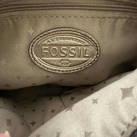 Fossil Leather Cross Body Purse Bag Silver Gold Metallic Square Medium - Picture 10 of 10